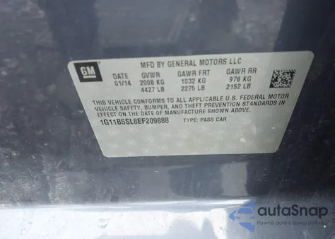 2014 Chevrolet Malibu 1Ls из США, поврежденный, VIN 1G11B5SL8EF209888